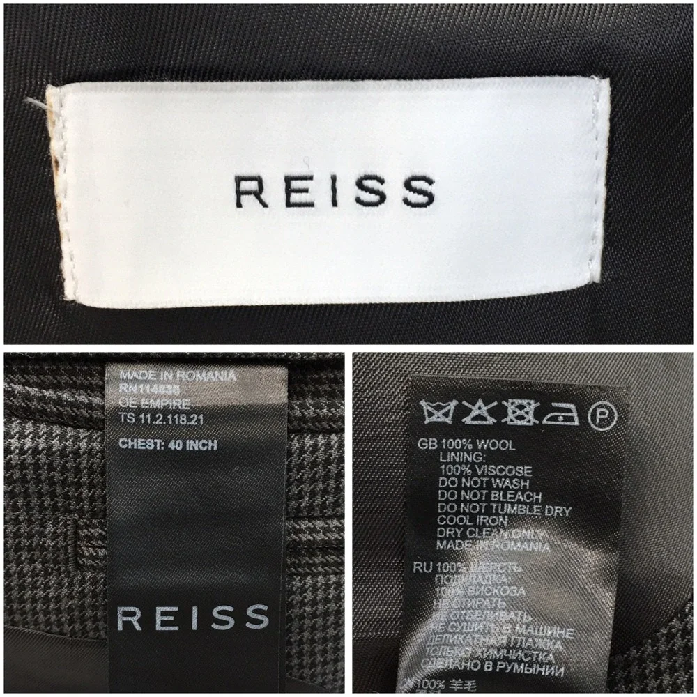 REISS Mens Wool Blazer Sport Coat Casual Jacket Size 40R One Button‎ Suit